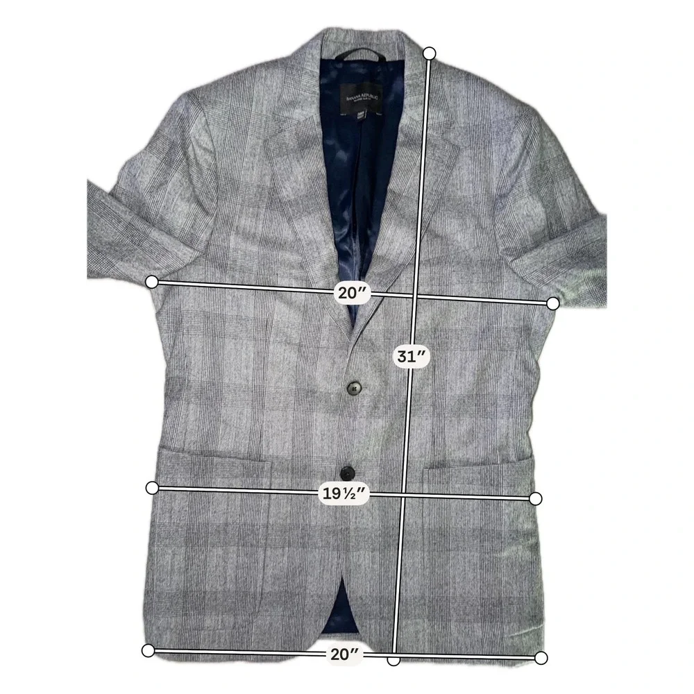 Banana Republic Vitale Barberis Canonico Wool Blazer Grey Plaid 38R Slim Fit A1